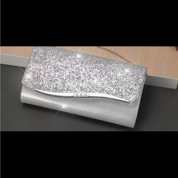 Silver Glitter Evening Clutch Bag for Women - Picture 2 of 3